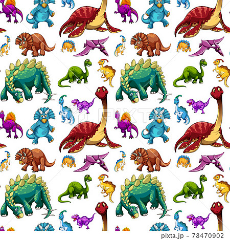 Seamless pattern with various dinosaurs on white background 78470902