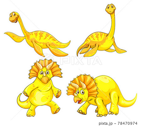 Set of yellow dinosaur cartoon character 78470974