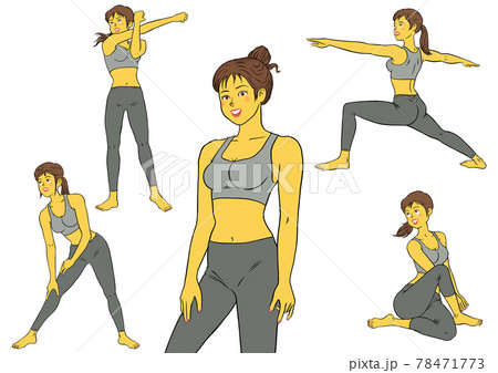 フィットネスインストラクターの女性5セットのイラスト素材