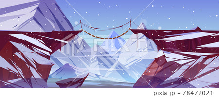 Winter landscape with mountains and wooden bridge 78472021