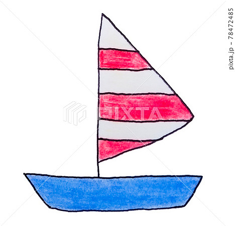 色鉛筆手書きのヨットのイラスト素材