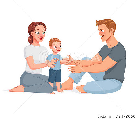Happy family sitting on the floor. Cartoon vector illustration. Happy family sitting on the floor. Cartoon vector illustration. 78473050