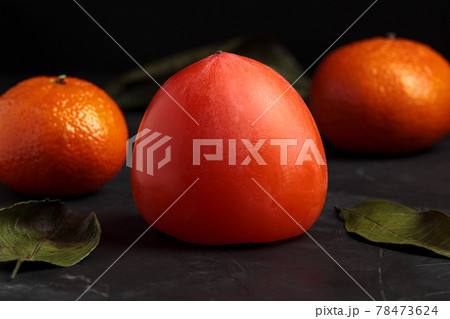 Persimon fruit, kaki isolated. Sweet exotic fuyu 78473624