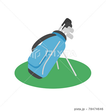 ゴルフのアイコン。芝生の上のスタンドキャディバッグのイラスト。 78474646