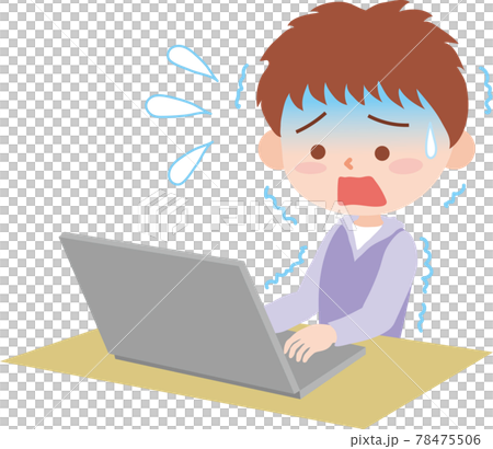 ノートパソコンを見て青ざめる男の子 78475506