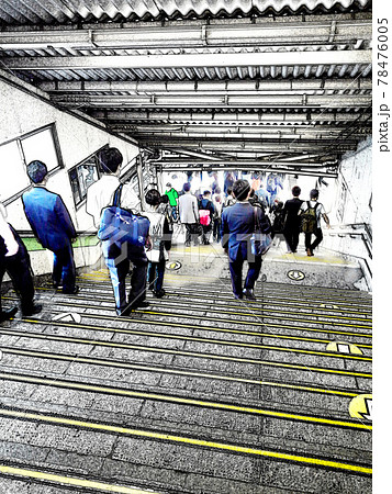 駅のホームえの階段のイラスト素材