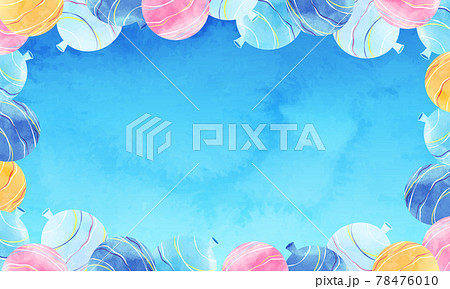水彩のヨーヨーの夏の爽やかなベクターイラストフレーム背景 78476010