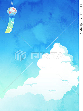 夏の入道雲と風鈴の爽やかなベクターイラストフレーム背景のイラスト素材 夏の入道雲と風鈴の爽やかなベクターイラストフレーム背景のイラスト素材