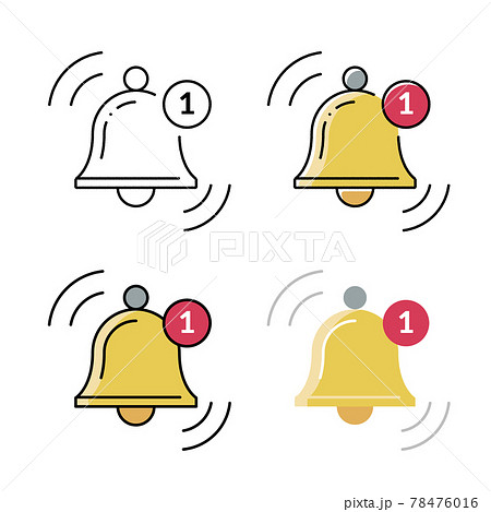鳴っているベルと未読の数字1 手描きと基本線とフラットな塗りのセット 78476016