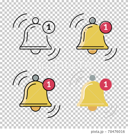 鳴っているベルと未読の数字1 手描きと基本線とフラットな塗りのセット 78476016