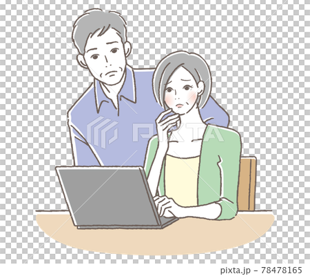 PCの操作に困っているシニアの男女 PCの操作に困っているシニアの男女 78478165