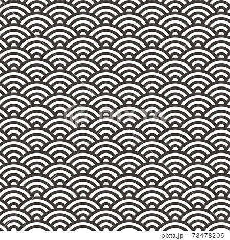 青海波のシームレスパターン 和柄の背景 白黒のイラスト素材 [78478206