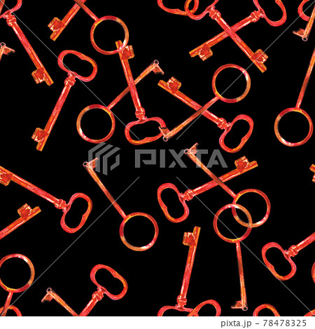 A seamless watercolor pattern with hand drawn golden skeleton keys A seamless watercolor pattern with hand drawn golden skeleton keys 78478325