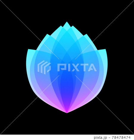 Lotus bud logotype in neon colors. Natural floral logo template. Flower blossom symbol design idea. Jpeg illustaration 78478474