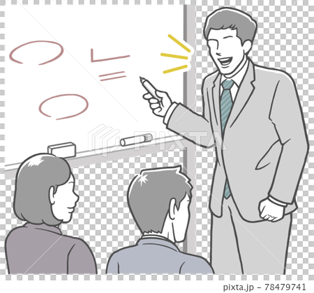 一個年輕人在會議室的白板前解釋 78479741