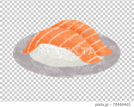 可愛的sushi_nigiri 壽司_salmon_with 盤子的插圖 78480401