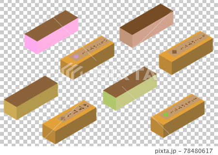 アイソメトリックなカステラとそのパッケージいろいろ 78480617