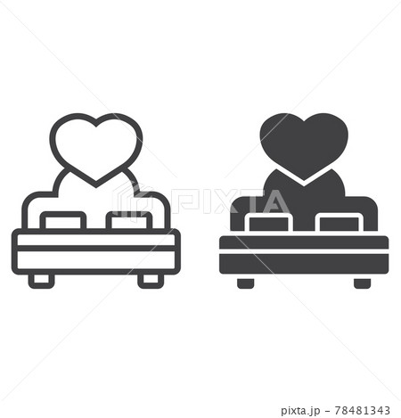 Lovers bed with heart line and glyph icon Lovers bed with heart line and glyph icon 78481343