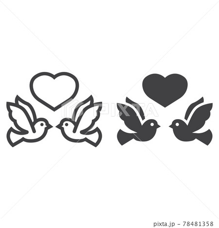 Wedding doves with heart line and glyph icon 78481358