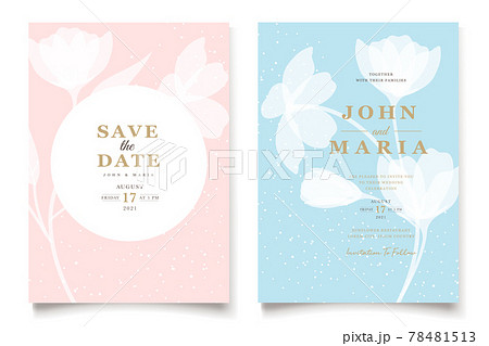 Save the date template in pastel colors with white apple blossoms flower 78481513