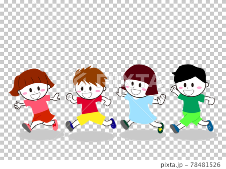走っている4人の子供たち（男の子と女の子）のイラスト 78481526