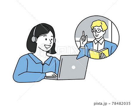 女性のオンライン授業イラスト(習い事、塾、勉強、通信、英会話、講習、自宅学習、ステップアップ) 女性のオンライン授業イラスト(習い事、塾、勉強、通信、英会話、講習、自宅学習、ステップアップ) 78482035