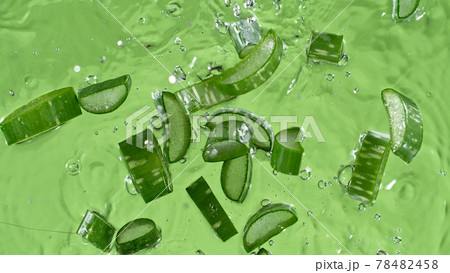 Aloe Vera sliced, freeze motion, isolated on white background. 78482458