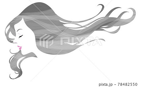 髪をなびかせ目を閉じた女性の横顔 水彩風のイラスト素材