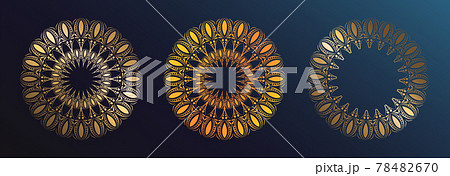 Golden mandalas in a classic style on a dark background. Vintage vector illustration. Geometric circular ornament. Ornamental cover. 78482670