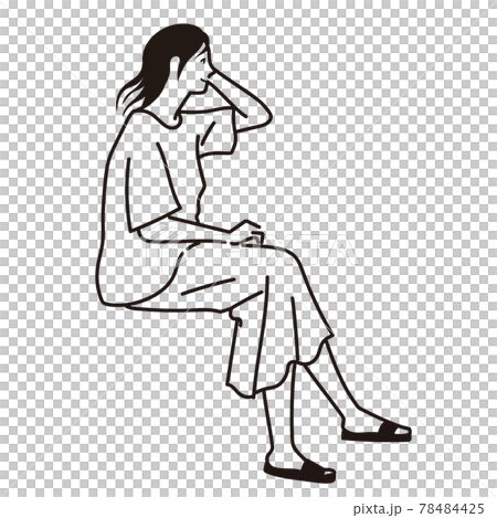 Line drawing of a woman sitting and feeling the wind Line drawing of a woman sitting and feeling the wind 78484425