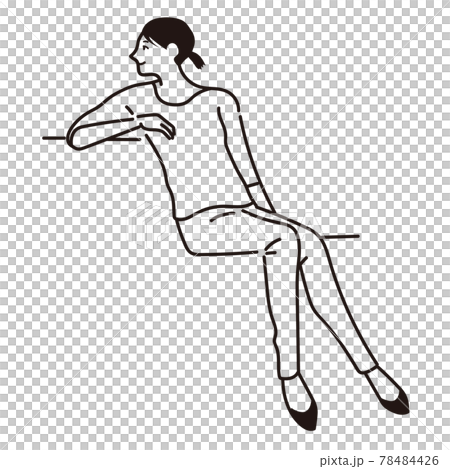 座って風を感じる女性の線画 78484426