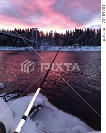 Ice fishing. Winter fishing, catching a fish in the North 78484781