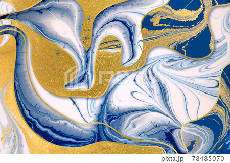 Marble blue ink and gold dust abstract background with gold gradient borders Marble blue ink and gold dust abstract background with gold gradient borders 78485070