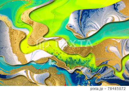 Marble blue and green abstract background with gold gradient borders 78485072