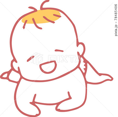 頭を起こして笑う赤ちゃんのかわいらしい手描きマンガ風イラストのイラスト素材