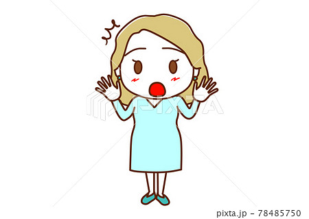 全身 正面 手をあげて驚きの表情をする白人女性のイラスト素材