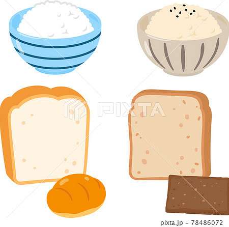 白米 食パン 玄米 ライ麦パンのイラストセットのイラスト素材
