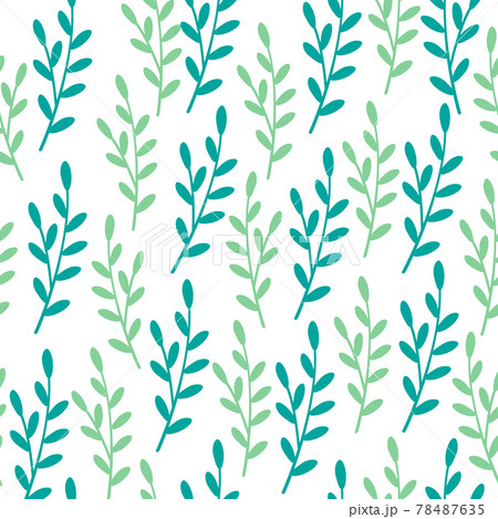 Seamless decorative green foliage pattern. Elegant vintage texture branches with leaves on white background. Vector tempate for fabric, wallpaper, backgrounds, wrapping paper, package, covers 78487635