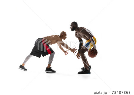 two men basketball players competition in silhouette isolated white background 78487863