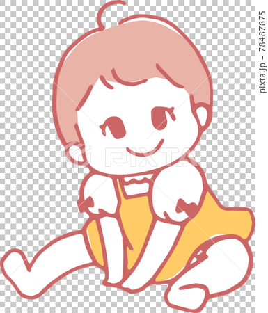 坐著的嬰兒可愛手繪漫畫風格插畫（主線顏色粉紅色） 78487875