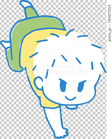 可愛的手繪漫畫風格嬰兒插畫（主線顏色藍色） 78487883