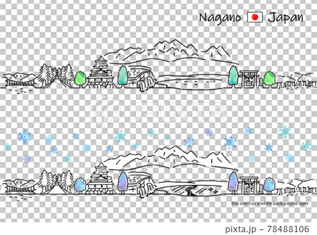 冬の長野県の街並みのシンプル線画セット（ダム） 78488106