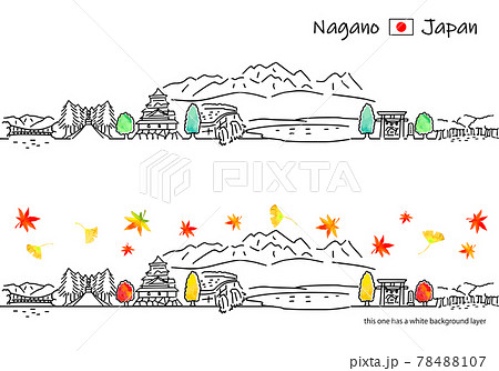 秋の長野県の街並みのシンプル線画セット(ダム) 秋の長野県の街並みのシンプル線画セット(ダム) 78488107