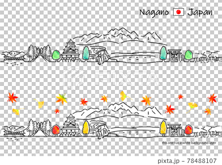 秋の長野県の街並みのシンプル線画セット(ダム) 秋の長野県の街並みのシンプル線画セット(ダム) 78488107