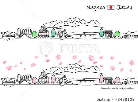 春の長野県の街並みのシンプル線画セット(ダム) 春の長野県の街並みのシンプル線画セット(ダム) 78488108
