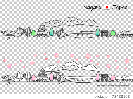 春の長野県の街並みのシンプル線画セット(ダム) 春の長野県の街並みのシンプル線画セット(ダム) 78488108