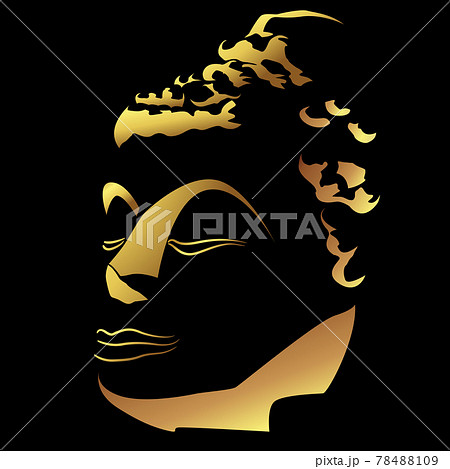 Golden buddha head with golden border element isolate on black Golden buddha head with golden border element isolate on black 78488109