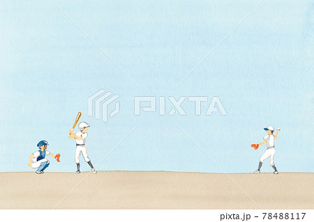 野球をする少年たち、空とグランド 78488117