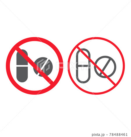 No pills line and glyph icon, prohibition and forbidden, no drugs sign vector graphics, a linear pattern on a white background, eps 10. 78488461