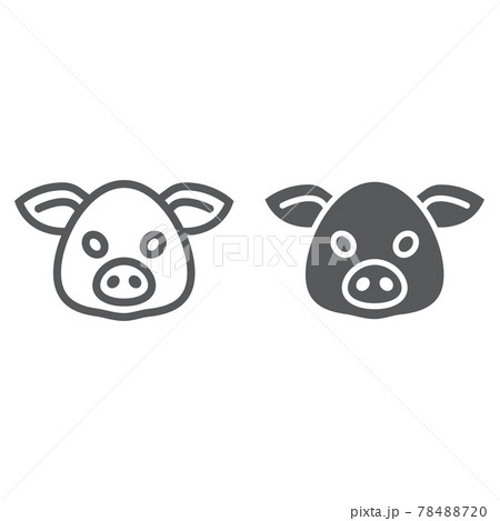 Pig line and glyph icon, animal and zoo, pork sign 78488720